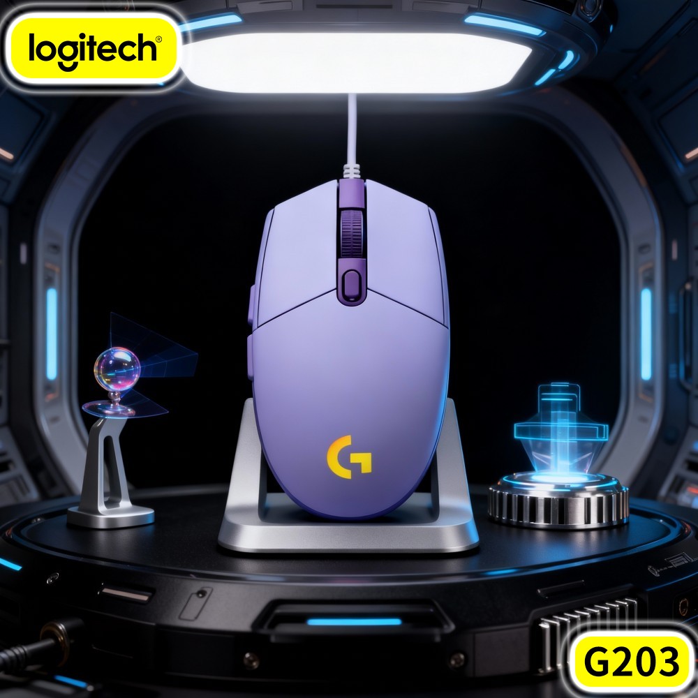 Logitech Mouse G203 - เมาส์เกมมิ่งแบบมีสาย Logitech G203 ตอบสนองทันทีเมื่อกดปุ่ม รูปทรงตามหลักสรีรศาสตร์ รองรับการใช้งานบนโต๊ะทำงาน