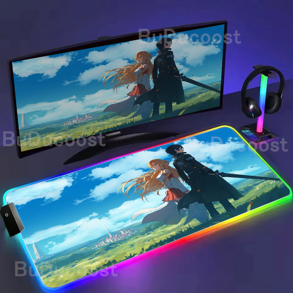 Gaming Accessories Online - แผ่นรองเมาส์ขนาดใหญ่ลายดาบพิมพ์ RGB LED สำหรับเกมส์ ลายคิริโต้ ขนาด