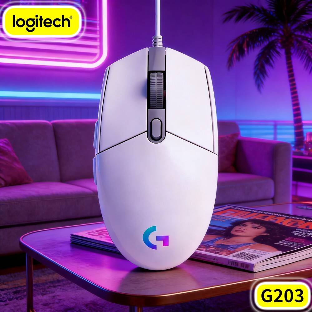 Logitech Mouse G203 - เมาส์เกมมิ่งแบบมีสาย Logitech G203 พร้อมไฟ RGB ออกแบบตามหลักสรีรศาสตร์