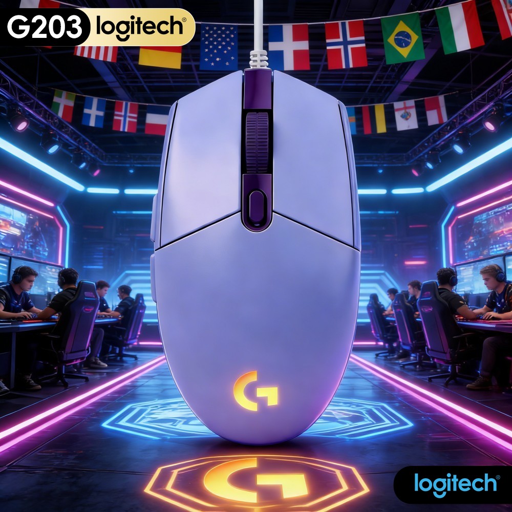 Logitech Mouse G203 - เมาส์เกมมิ่งแบบมีสาย Logitech G203 ปุ่มตอบสนองไว ไฟ RGB