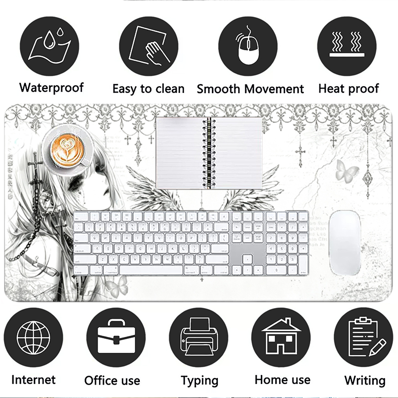 แผ่นรองเมาส์หนังสีดำสีขาวอะนิเ - Gaming Accessories For Gaming Setup บทวิจารณ์และราคา